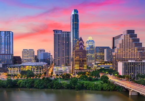 The Austin downtown skyline is shown with the caption "Water Quality in Austin, Texas"