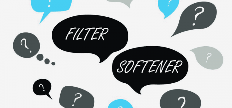 Illustration of speech bubbles asking "Filter or Softener?"