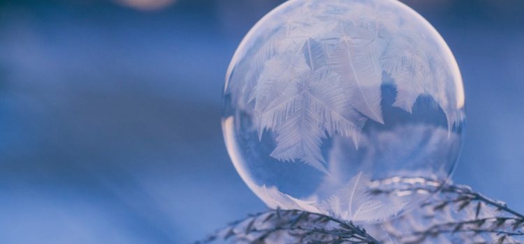 a bubble frozen in the wintertime representing a froze Austin Water Softening System