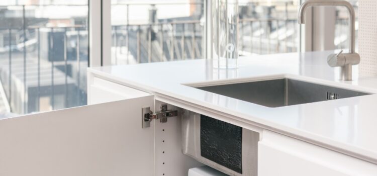 Photo of a sink with cabinet open revealing a reverse osmosis in Austin TX water filter